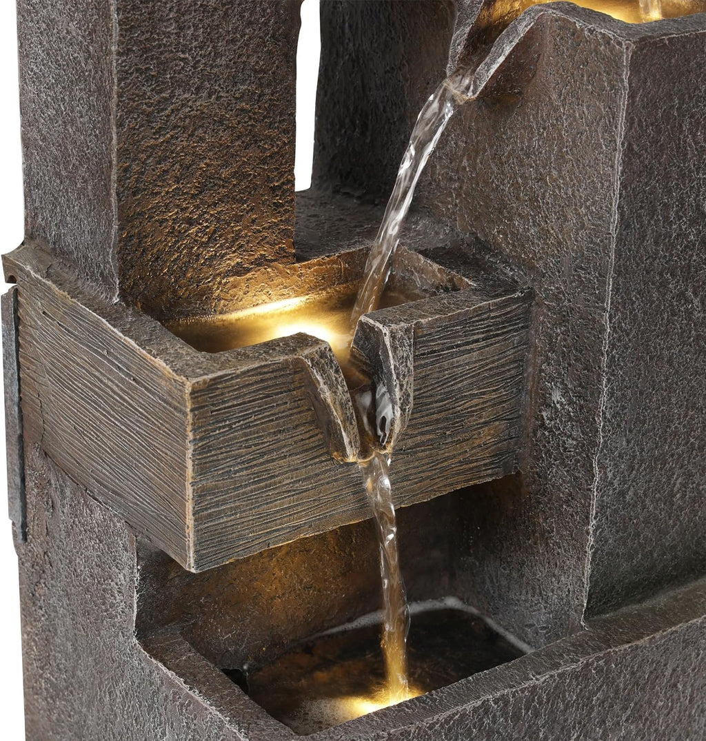 Alpine Corporation ZDQ110 19' Indoor/Outdoor Multi-Tier Water Fountain with LED Lights – Cascading Waterfall Feature for Gardens, Patios, Yards, and Home Décor, Gray