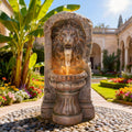 30' Majestic Lion Head Outdoor Water Fountain, Rustic Stone Pedestal Cascading Water Feature with Warm LED Lights, Tranquil Oasis for Outside Garden Patio Yard Decor