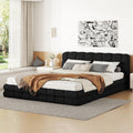 Ball & Cast Queen Size Low Bed Frame with Soft Fleece Headboard, Grounded Floor Platform Bed with Wood Slats Support for Kids Teens Adults, No Box Spring Needed,Easy Assembly,Black