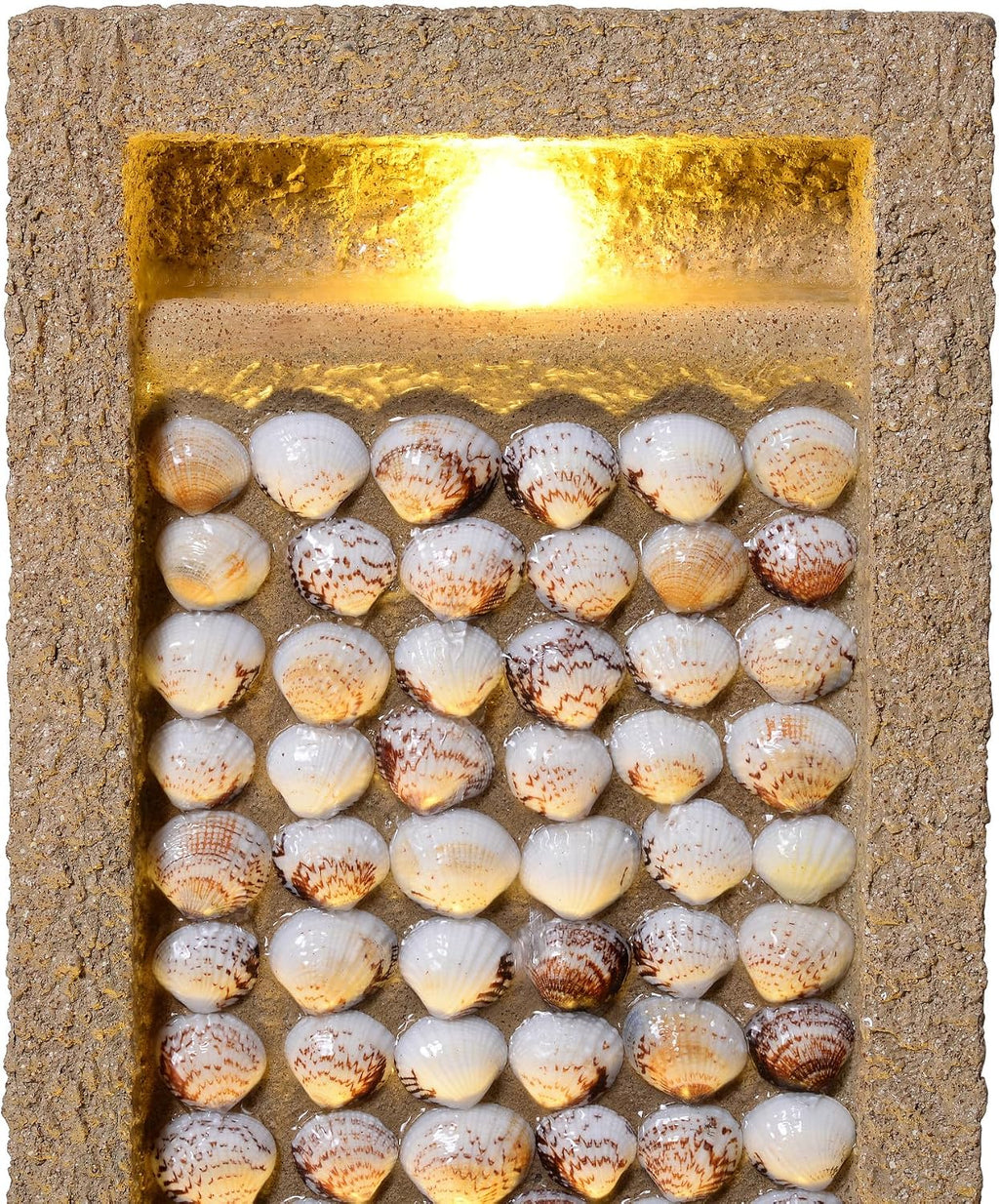 Teamson Home Coastal Seashells Design Outdoor Water Fountain–Warm Glow Lighting with Steady Flow & Electric Pump, Brown
