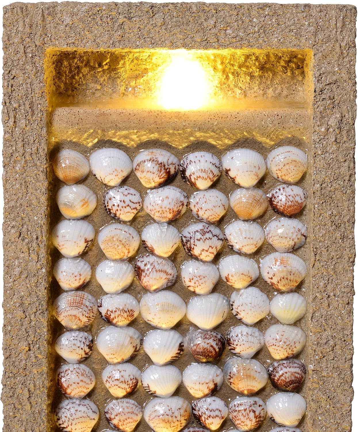 Teamson Home Coastal Seashells Design Outdoor Water Fountain–Warm Glow Lighting with Steady Flow & Electric Pump, Brown