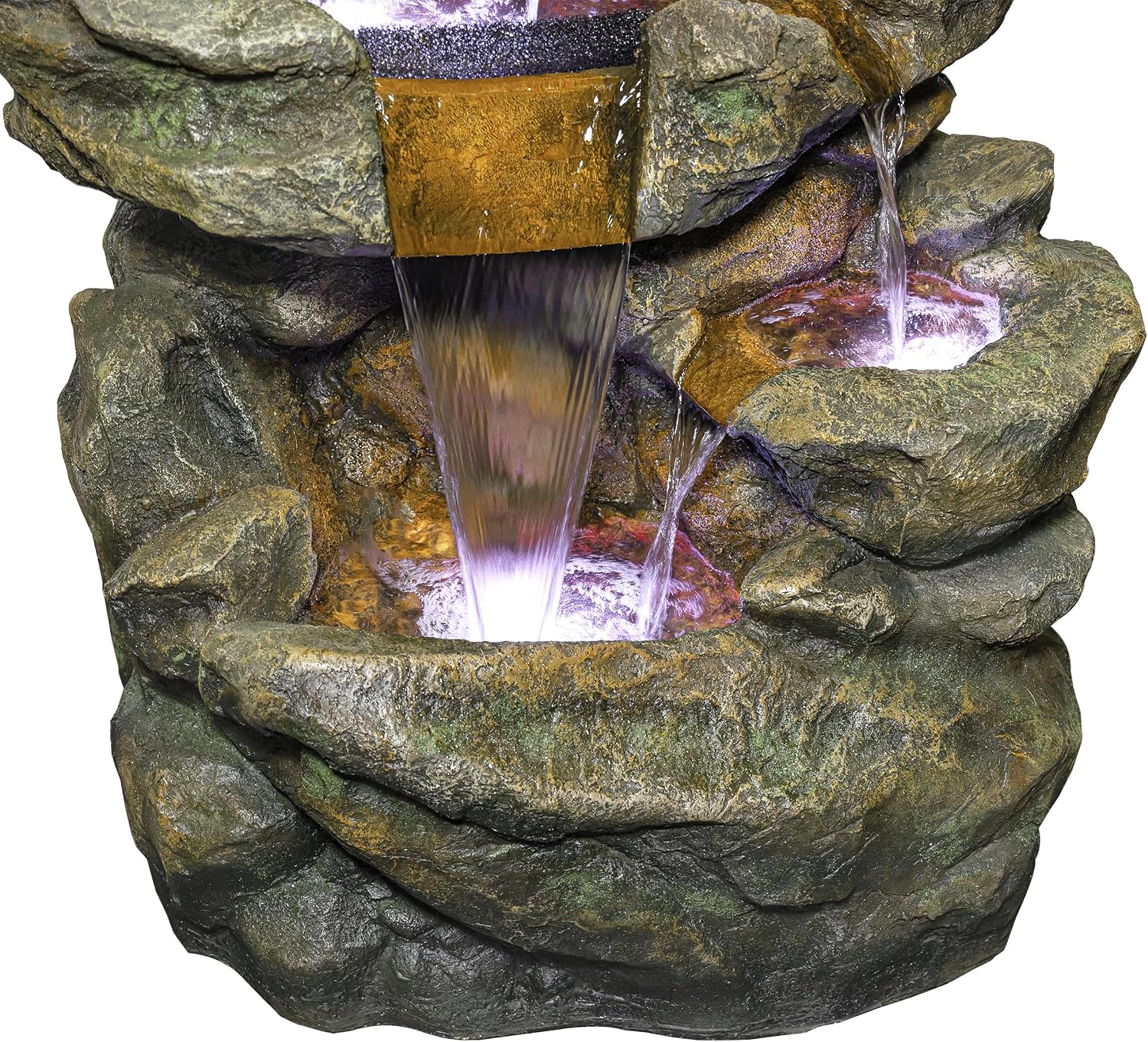Alpine Corporation 51' Tall 6-Tier Outdoor Rainforest Waterfall Floor Fountain, Weather-Resistant Design with Color-Changing LED Lights & Remote Control, Gray
