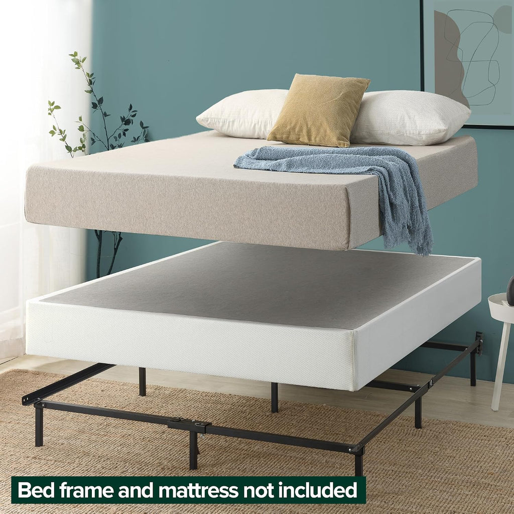 ZINUS 7.5 Inch Box Spring with Cover, No Assembly Mattress Foundation, Sturdy Metal Structure, Full, White