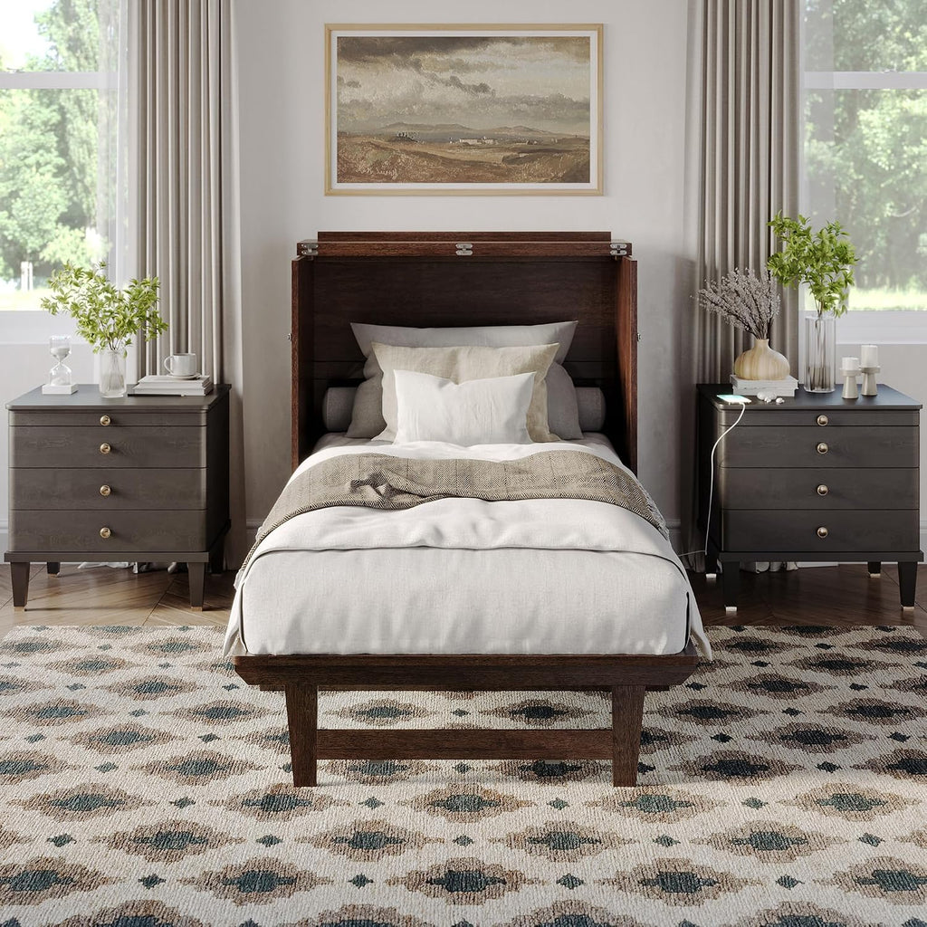 AFI, Northfield Murphy Bed Chest Twin XL with 6' Mattress, Storage Drawer & Built-in USB Charger, Burnt Amber