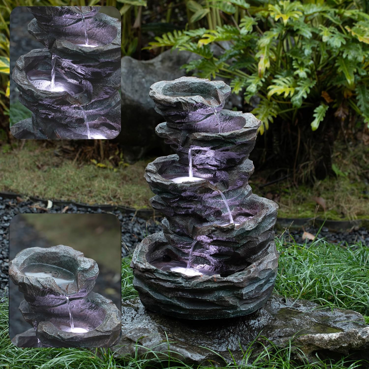 Gardenised Water Fountain with LED Light for Indoor and Outdoor Accent with Soothing Waterfall Sound Ideal for Home Office Patio Backyard Deck Porch Balcony and Tabletop Display, Forest Falls