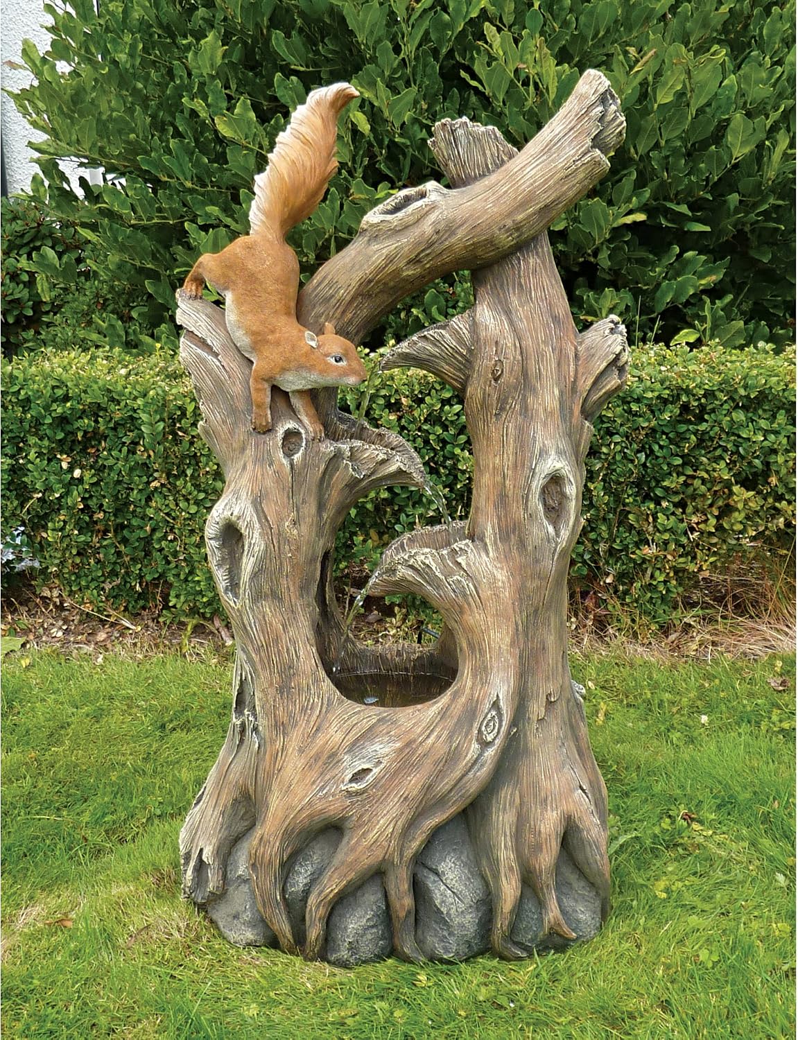 Water Fountain with LED Light - Nearly 3 Foot Tall Tree Squirrel Garden Decor Fountain - Outdoor Water Feature