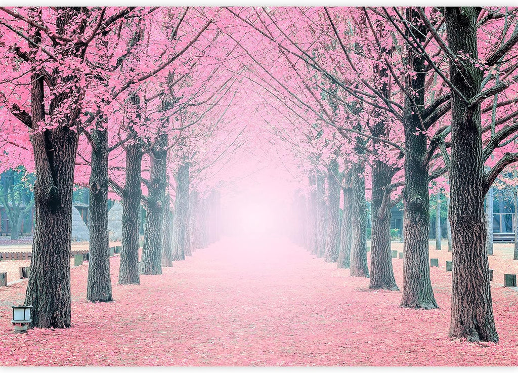 wall26 - Large Wall Mural - Lane of Pink Fallen Leaves with Trees by Each Side | Self-Adhesive Vinyl Wallpaper/Removable Modern Wall Decor - 100x144 inches