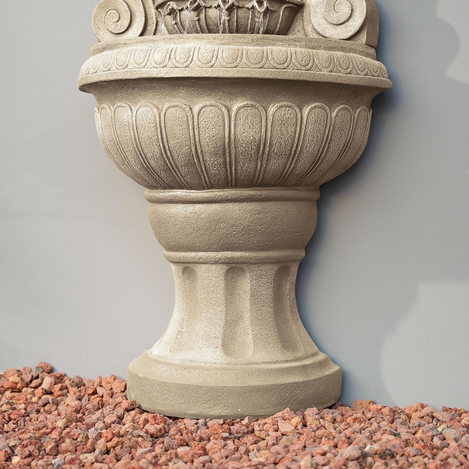 Xbrand 52.4' Sandstone Lion Head Floor Fountain, Two-Tier Outdoor Water Feature, Durable Resin Construction