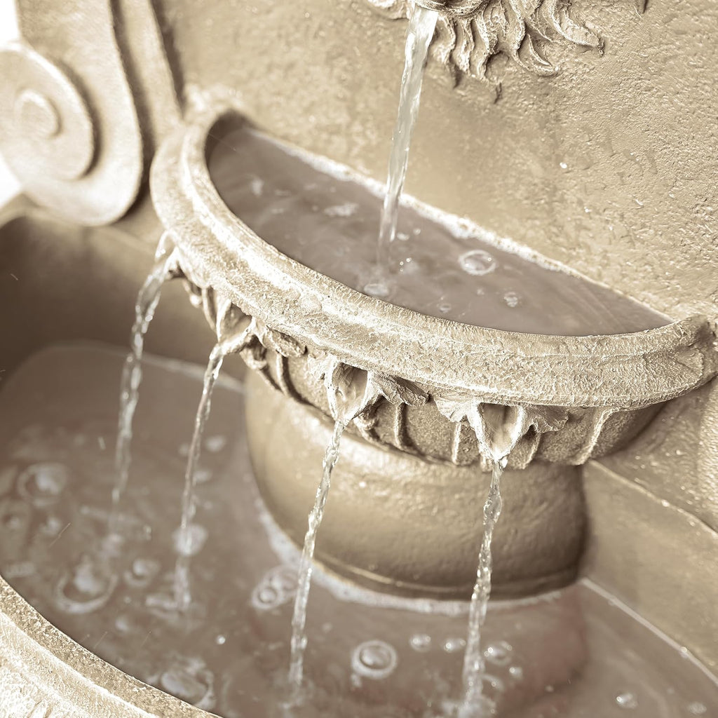 Xbrand 52.4' Sandstone Lion Head Floor Fountain, Two-Tier Outdoor Water Feature, Durable Resin Construction