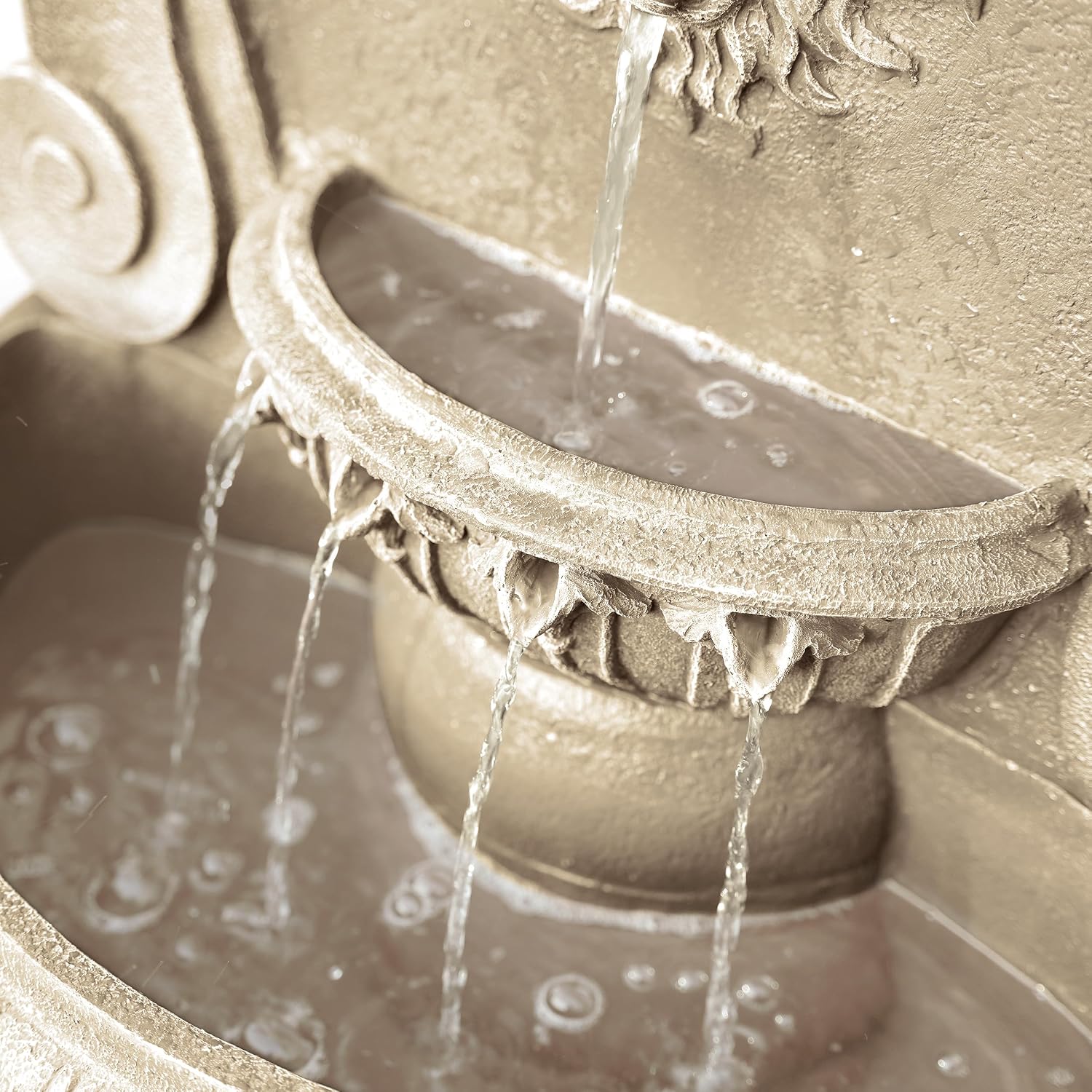 Xbrand 52.4' Sandstone Lion Head Floor Fountain, Two-Tier Outdoor Water Feature, Durable Resin Construction