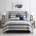 Startford Park Navy Striped California King Comforter Set, 7 Piece, Jacquard & Clip Geometric All Season Premium Bedding Set