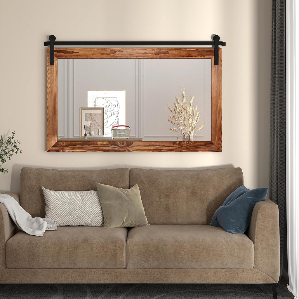 COGOOD Farmhouse Bathroom Mirror - 41' x 30' Rustic Barn Door Mirror for Living Room, Entryway, Bedroom, Vanity Wall Decor (Brown)