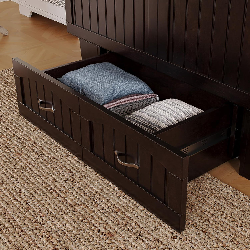 AFI, Nantucket Full Size Murphy Bed Chest with Mattress, Built-in Charging Station and Storage Drawer, Full, Espresso