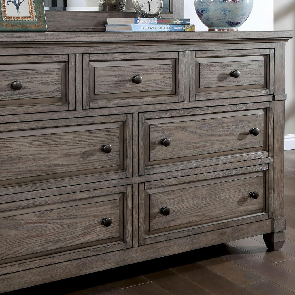 Furniture of America Xephyr Solid Wood 5-Piece Bedroom Set, Queen-Size Bed with Footboard Drawers, Felt-Lined Top & Ball-Bearing Glides, USB Port on Nightstand, Box Spring Required, Warm Gray