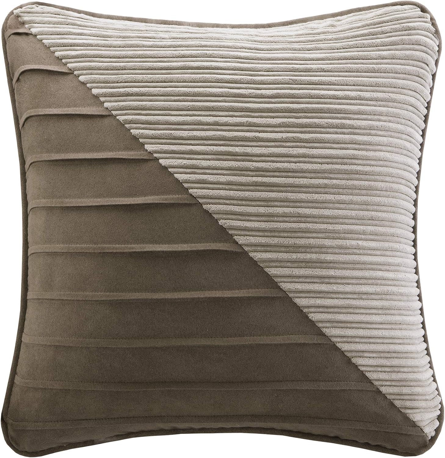 Madison Park Cozy Comforter Set Casual Blocks Design All Season, Matching Bed Skirt, Decorative Pillows, King(104'x92'), Dallas Corduroy, Taupe Brown, 7 Piece