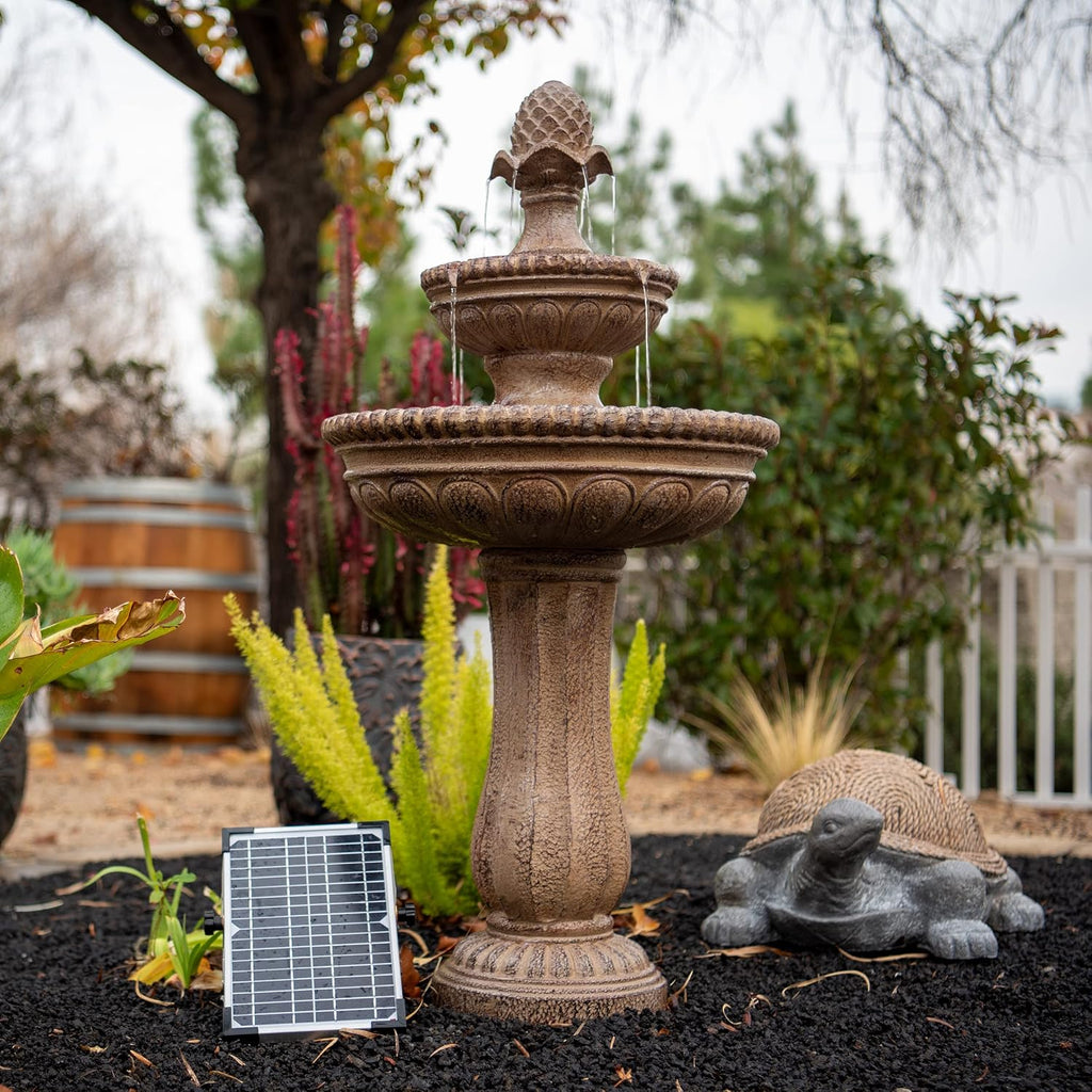 XBrand 39' Solar Water Fountain, 2-Tier Outdoor Sand Stone Resin with Solar Panel & Pump for Home Garden Yard Decor