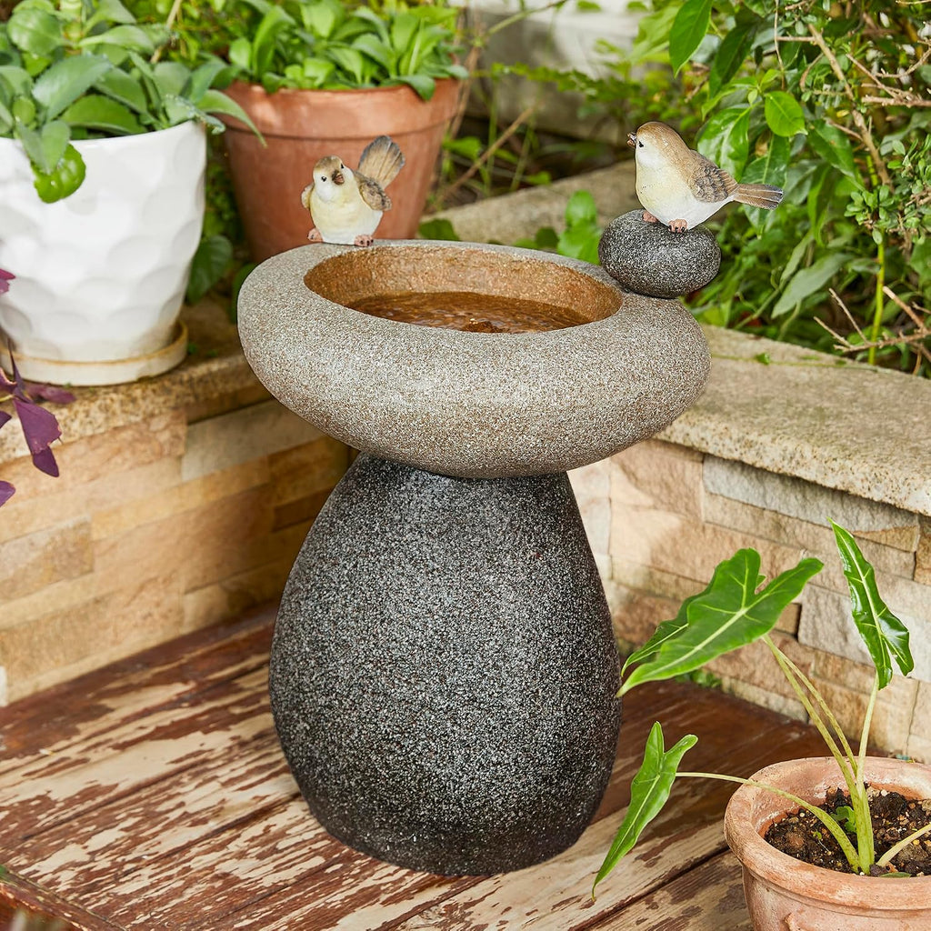 Glitzhome 20.75' H Water Fountain with LED Light and Pump, Zen Style Faux Stone Texture Birdbath Outdoor Fountains with Birds Decor, Floor Fountain for Porch Deck Patio Backyard