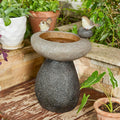 Glitzhome 20.75' H Water Fountain with LED Light and Pump, Zen Style Faux Stone Texture Birdbath Outdoor Fountains with Birds Decor, Floor Fountain for Porch Deck Patio Backyard