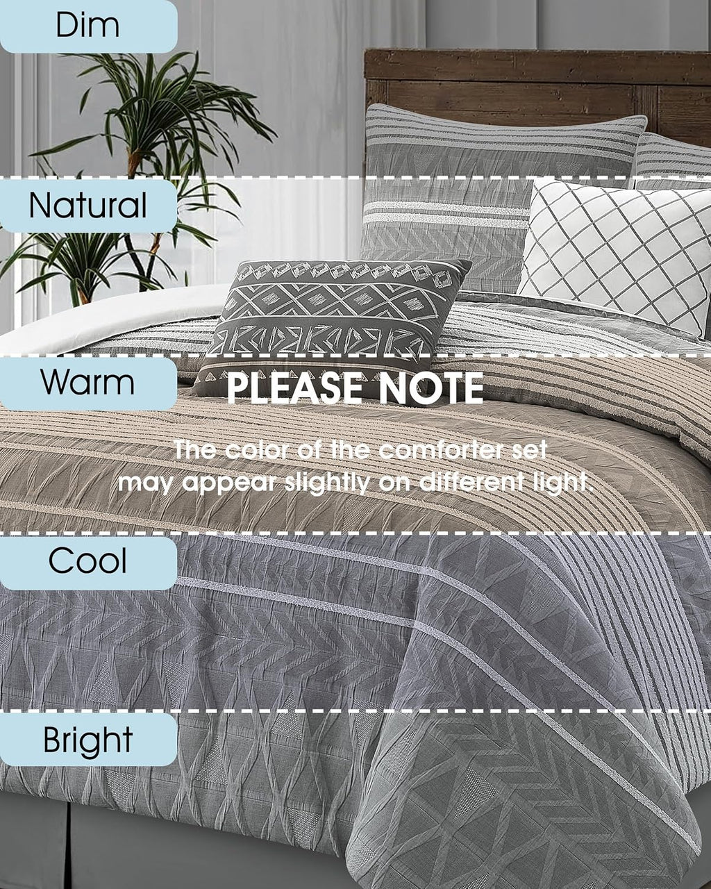 LANCO MODERN LIFESTYLE Cotton Comforter Set Queen, Gorgeous Geometric Jacquard, Grey Soft Lightweight Bedding Set for All Seasons, 6 Pieces with Bedskirt, Pillow Shams and Decor Pillows