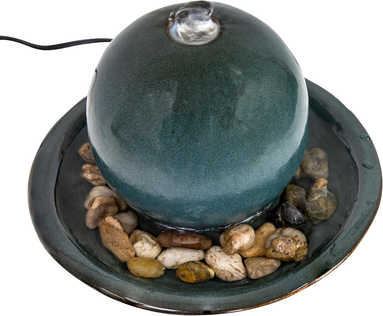Sunnydaze Tabletop Ceramic Tabletop Fountain with Orb - Relaxing Indoor Fountain for Meditation - for Office, Bedroom, or Living Room - Teal - Set of 4