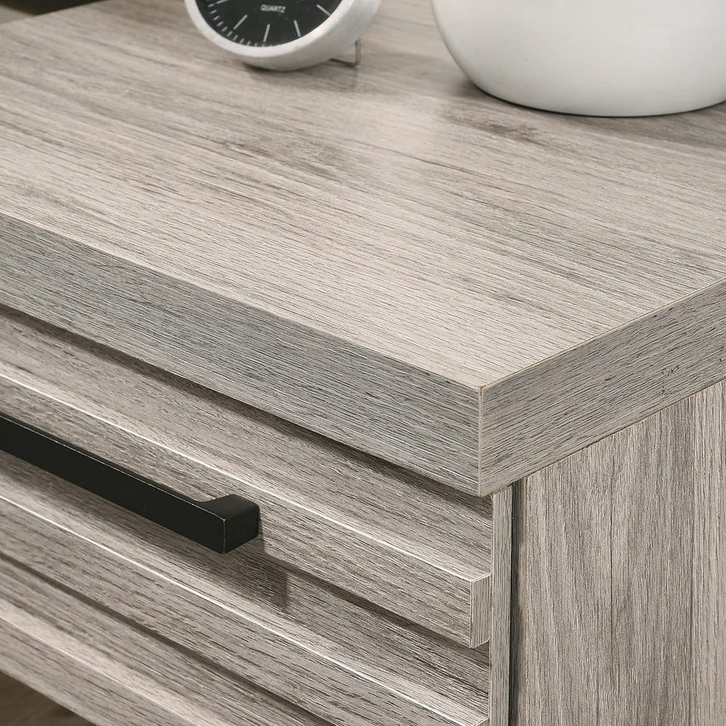 Roundhill Furniture Alvear Upholstered Wood Panel Bed, Dresser, Mirror, Nightstand, and Chest, Queen
