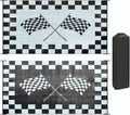 EEZ RV Products 9ft x 18ft Heavy Duty Reversible/Durable Outdoor Patio/RVing Camping Mats Come with Large Storage Bag & 6 Sets of Stakes and Washer, Black & White Checker Flag