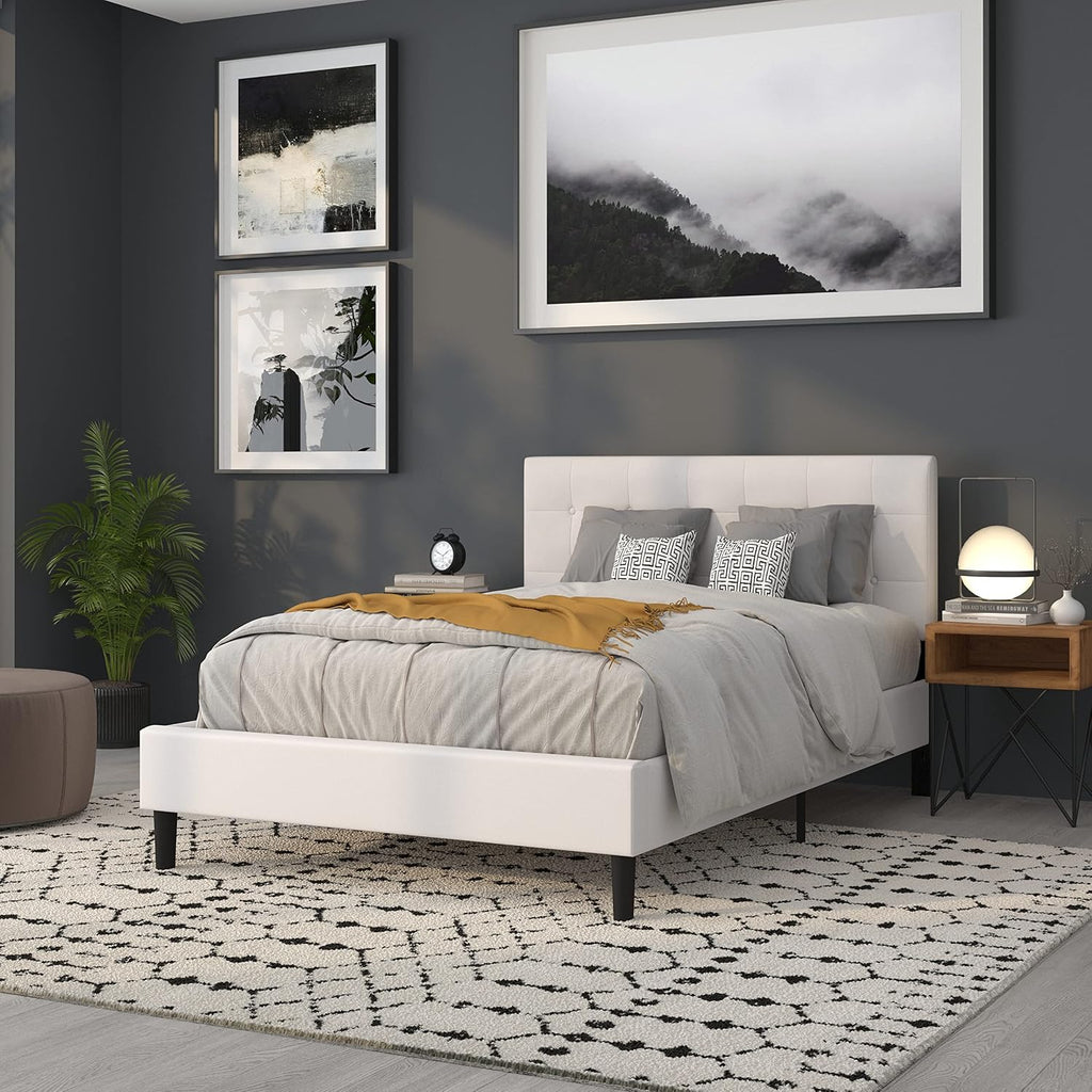 Flash Furniture Lennox Tufted Upholstered Full Size Headboard in White Vinyl