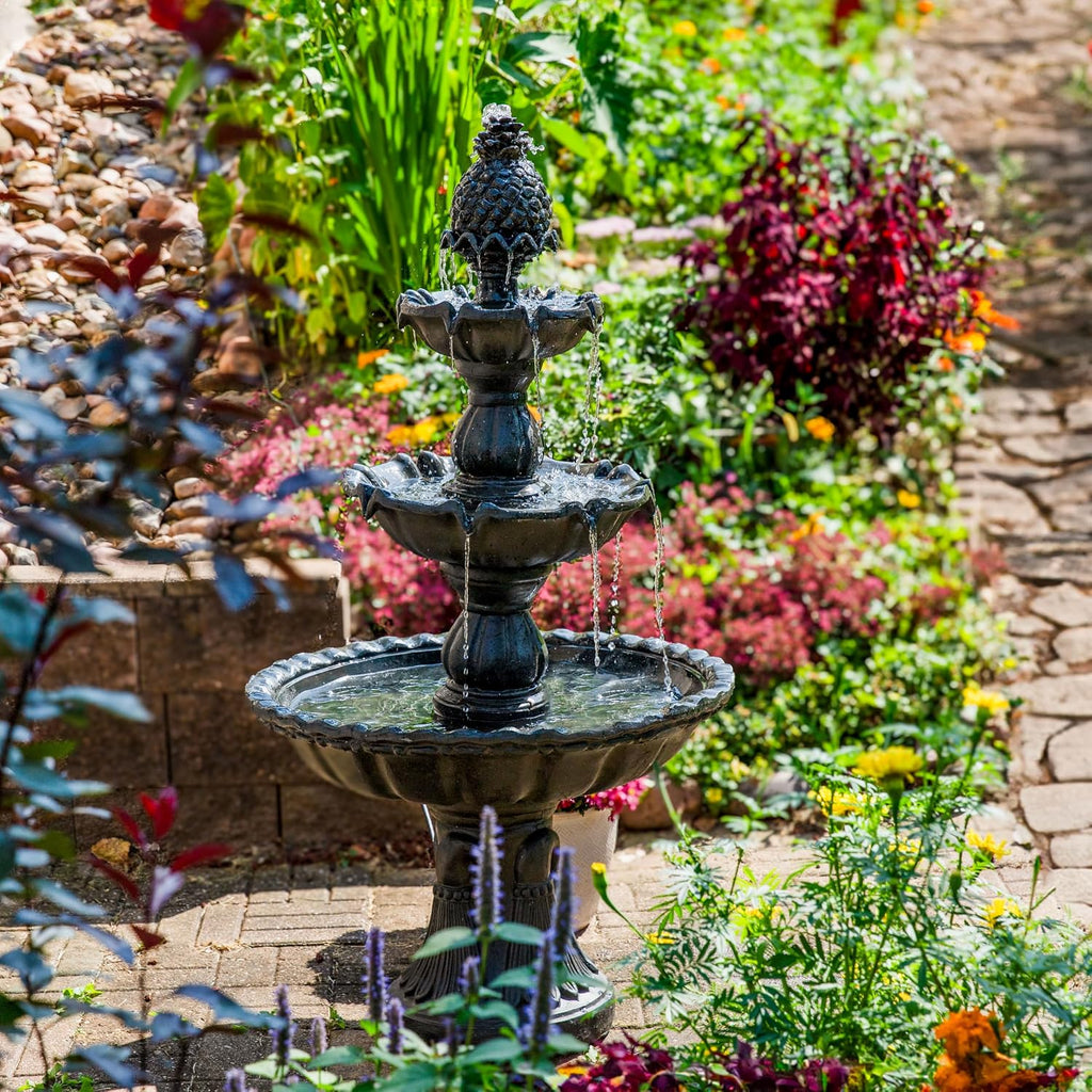 Sunnydaze 57' H Welcome 3-Tier Water Fountain - Large Electric Water Fountain with Pineapple Topper for Garden, Patio or Yard - Deep Espresso