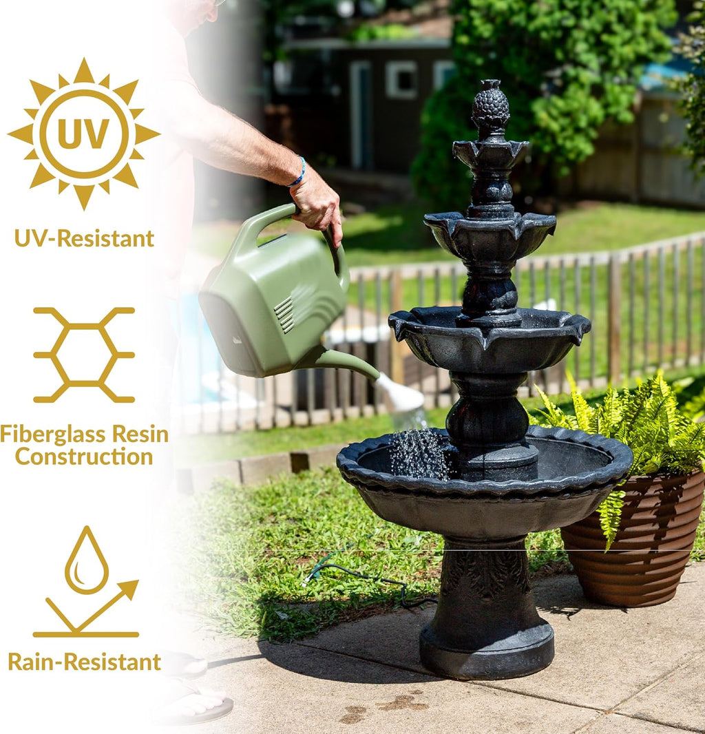 Sunnydaze Pineapple 52-Inch 4-Tier Outdoor Water Fountain - Tall Outdoor Fountain for Garden, Patio or Yard - Black
