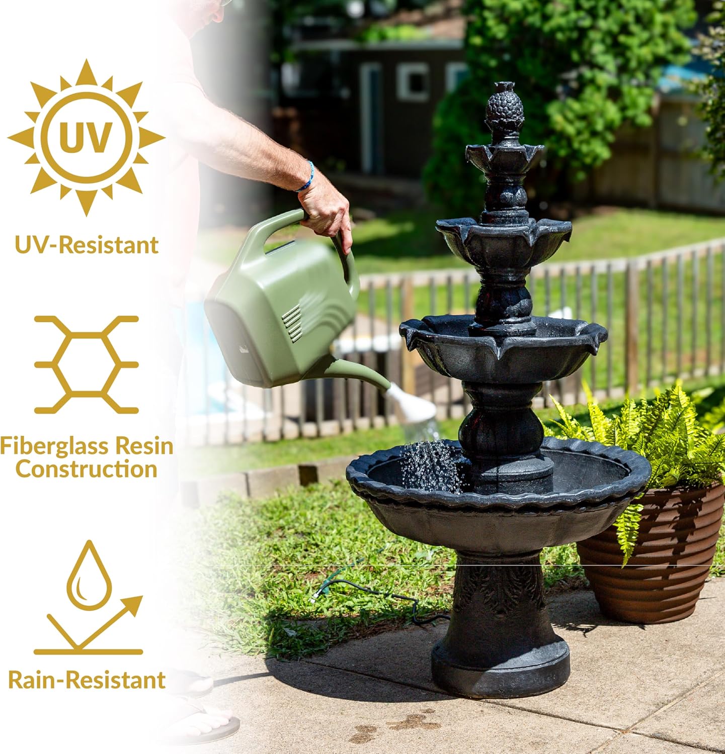 Sunnydaze Pineapple 52-Inch 4-Tier Outdoor Water Fountain - Tall Outdoor Fountain for Garden, Patio or Yard - Black