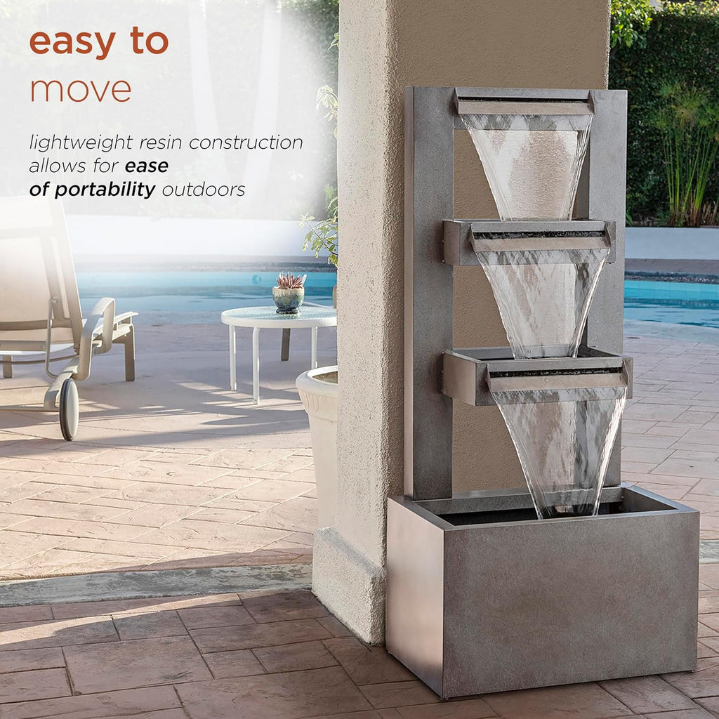 Alpine Corporation 43' Tall Multi-Tier Waterfall Fountain - Industrial Style Water Feature for Garden, Patio, Yard, Backyard, Relaxing Water Flow, and Serene Landscaping, Gray