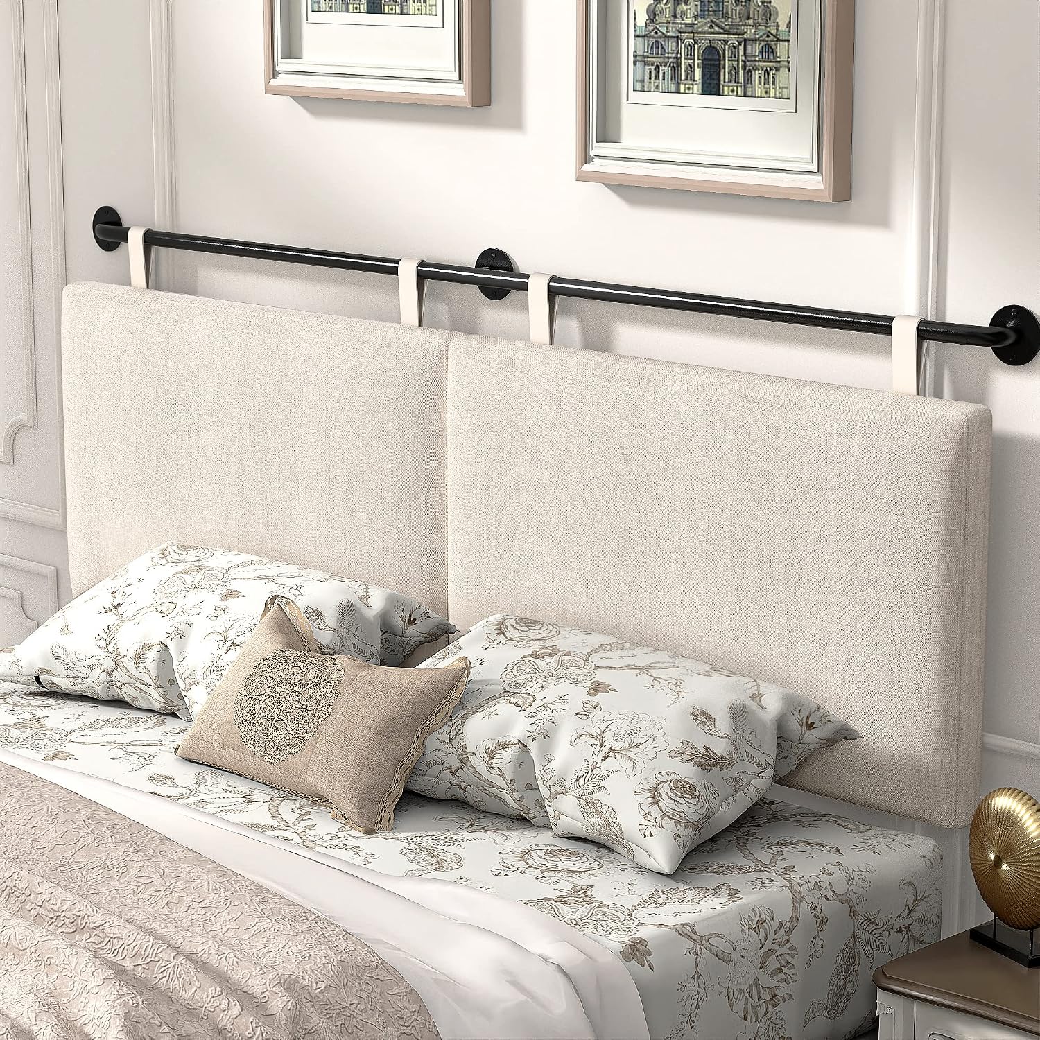 Headboard for King Size Bed, Wall Mounted Headboard with Fine Linen Upholstery and Button Tufting, Adjustable Heigh Head Board for Bedroom (Beige, King)