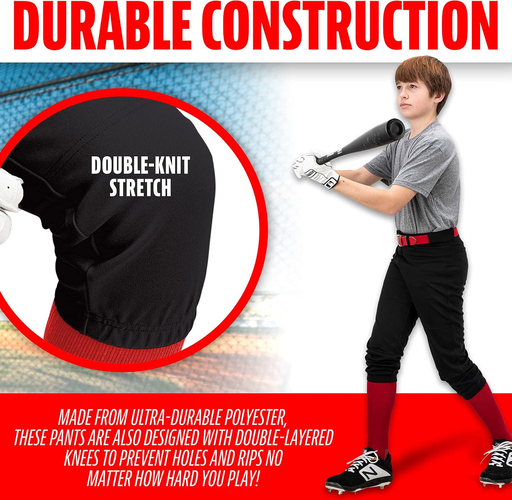 Franklin Sports Youth Baseball + Softball Pants - Knee High Pants for Boys + Girls Knicker Style with Belt Loop