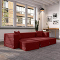 Jaxx Zipline Convertible Sleeper Sofa & Three Ottomans/California King-Size Bed, Textured Microvelvet - Berry Red