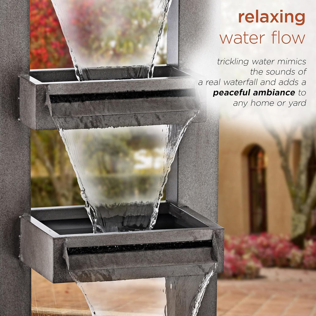 Alpine Corporation 43' Tall Multi-Tier Waterfall Fountain - Industrial Style Water Feature for Garden, Patio, Yard, Backyard, Relaxing Water Flow, and Serene Landscaping, Gray