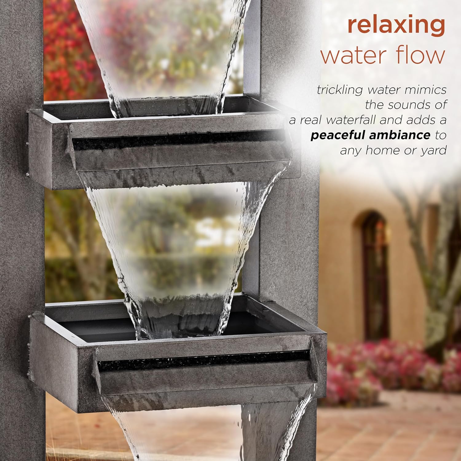 Alpine Corporation 43' Tall Multi-Tier Waterfall Fountain - Industrial Style Water Feature for Garden, Patio, Yard, Backyard, Relaxing Water Flow, and Serene Landscaping, Gray