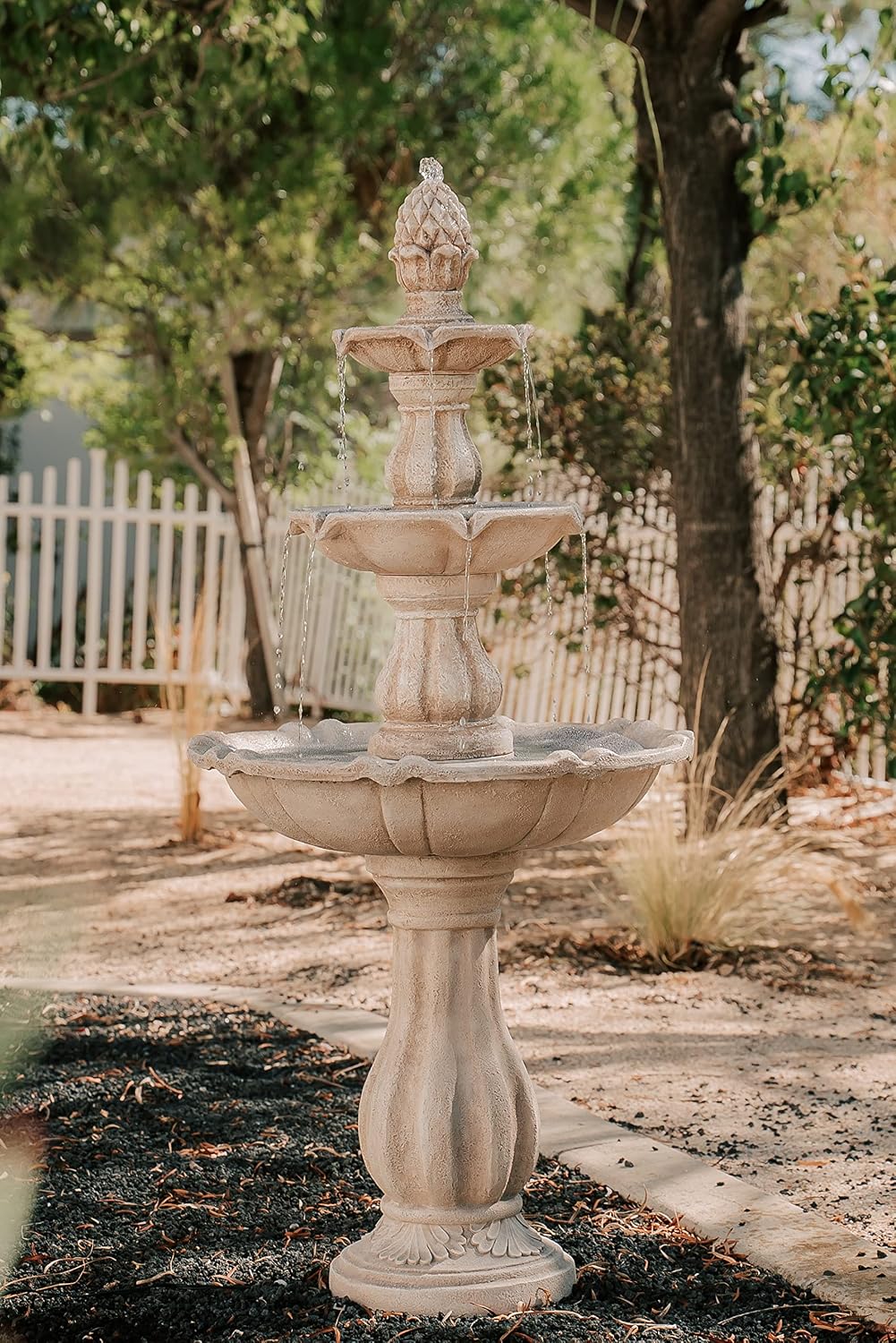 XBrand 51' 3-Tier Outdoor Freestanding Waterfall Fountain with Pump and Pineapple Finial, Beige
