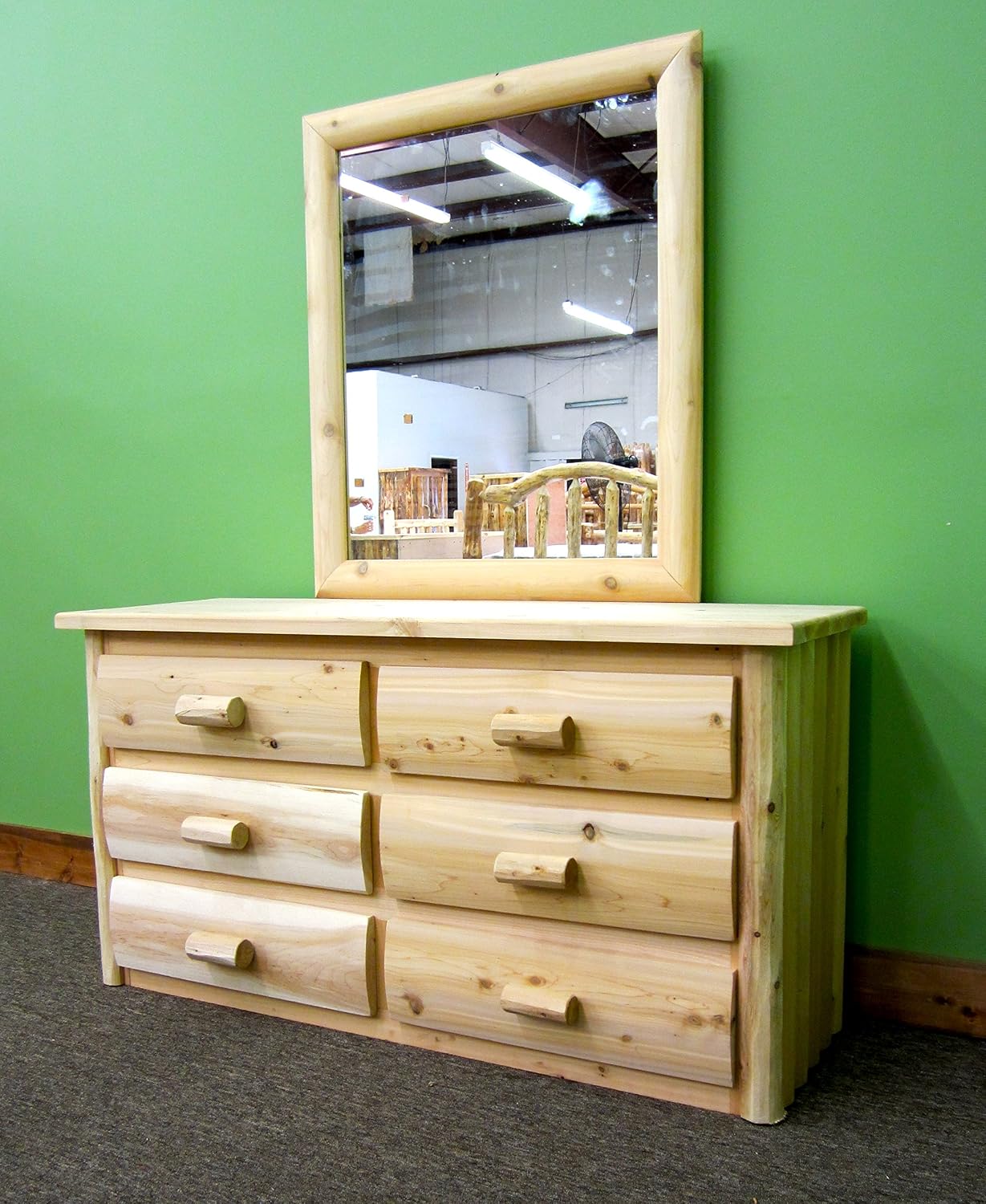 Log Bedroom Set - 5 Piece - Unfinished/Solid White Cedar/Amish Made/Queen Bed