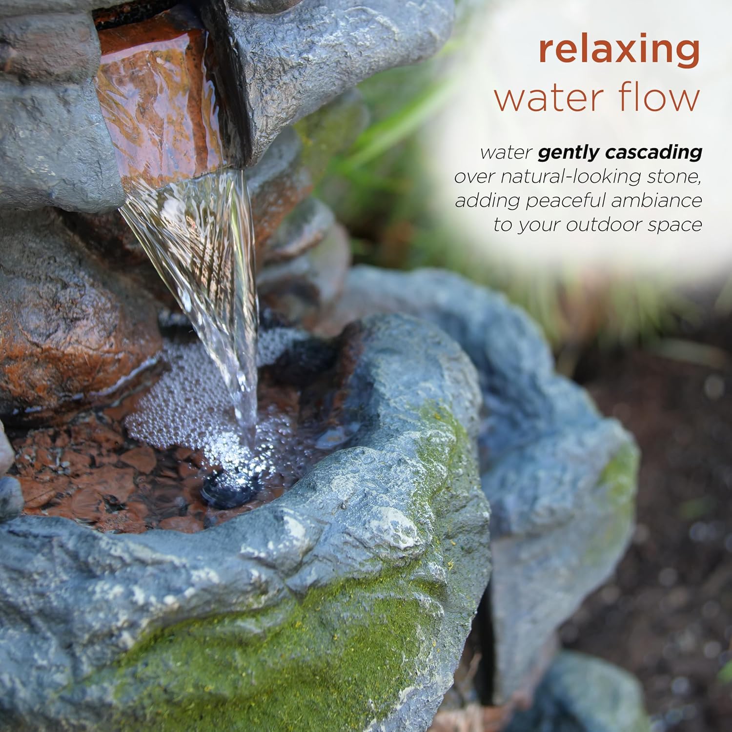 Alpine Corporation 22' Tall 3-Tier Outdoor Rock Waterfall Fountain with LED Lights, Natural Stone Look for Garden, Patio, Yard & Porch Decor, Gray
