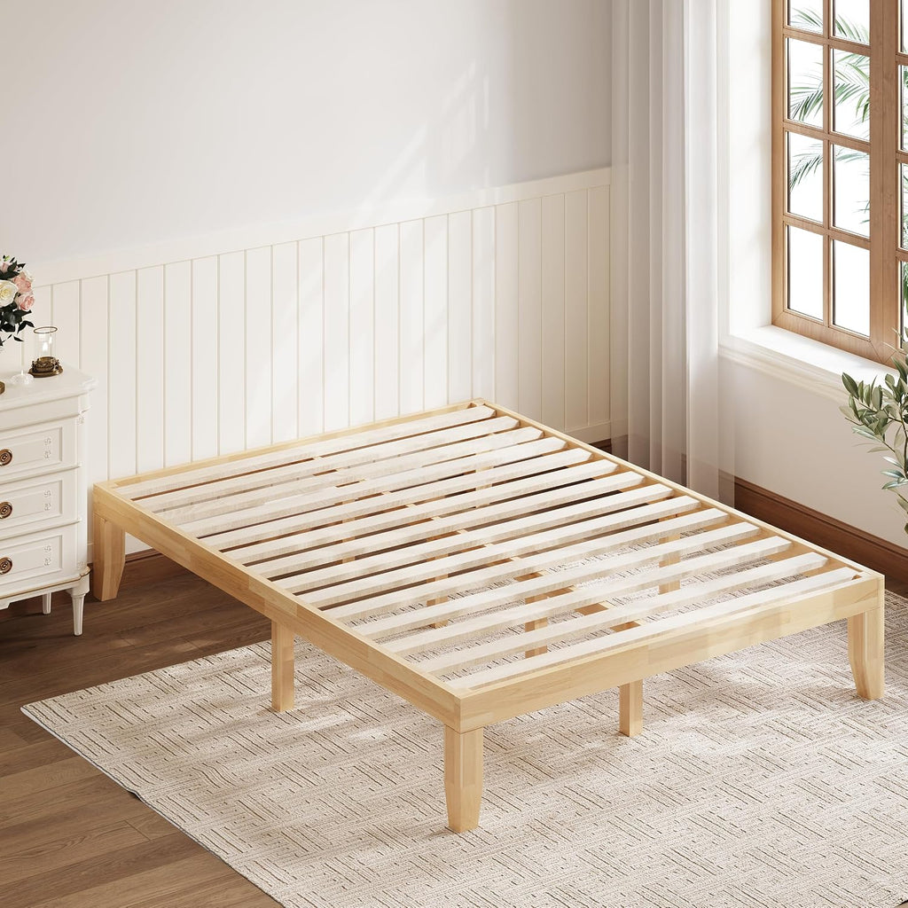 Giantex 14 Inch Full Wood Platform Bed Frame, Minimalist Style Mattress Foundation with Solid Rubber Wood, Heavy Duty Slat Support, Without Headboard, Easy Assembly, No Box Spring Needed, Natural