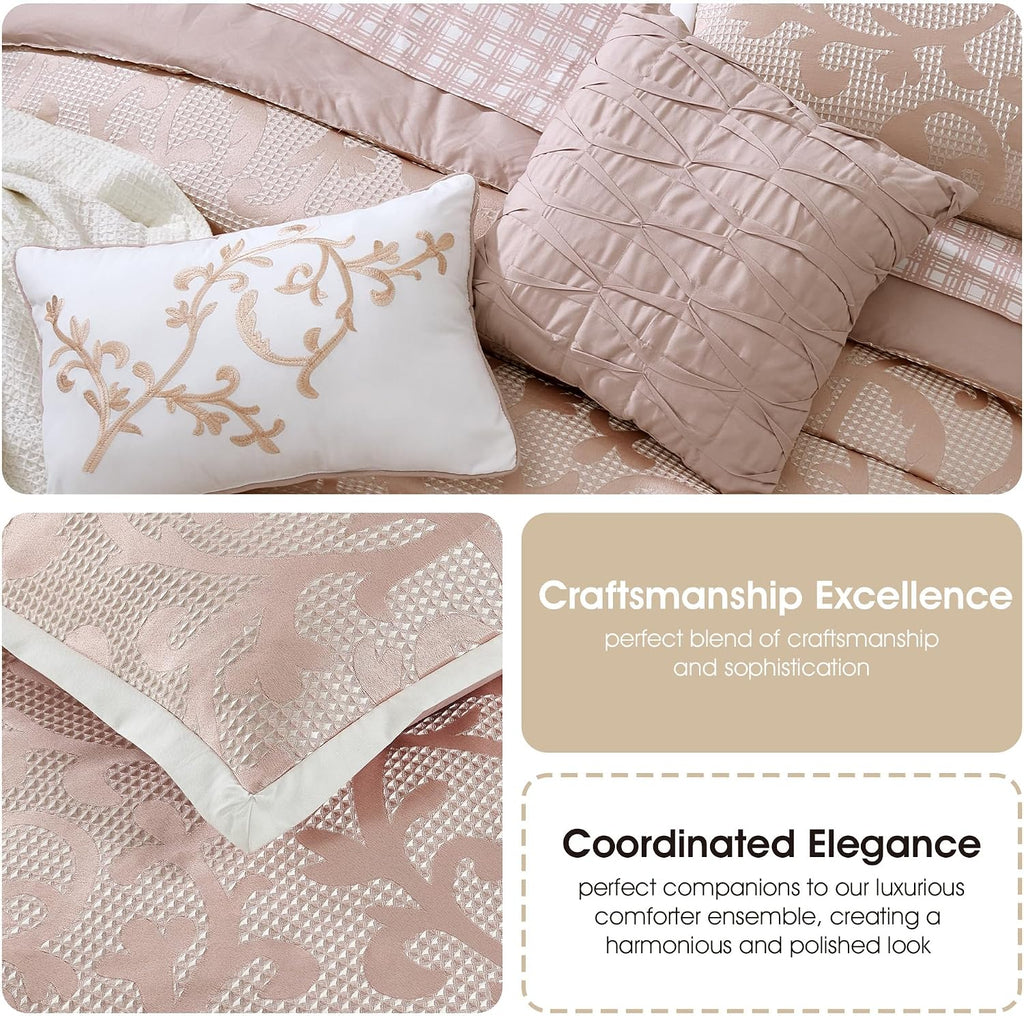 Stratford Park Blush Paisley Comforter Set Queen Size, 14 Piece, Jacquard Bedding Sets & Collections,1 Flat Sheet,1 Fitted Sheet, Pillow Shams Bedskirt