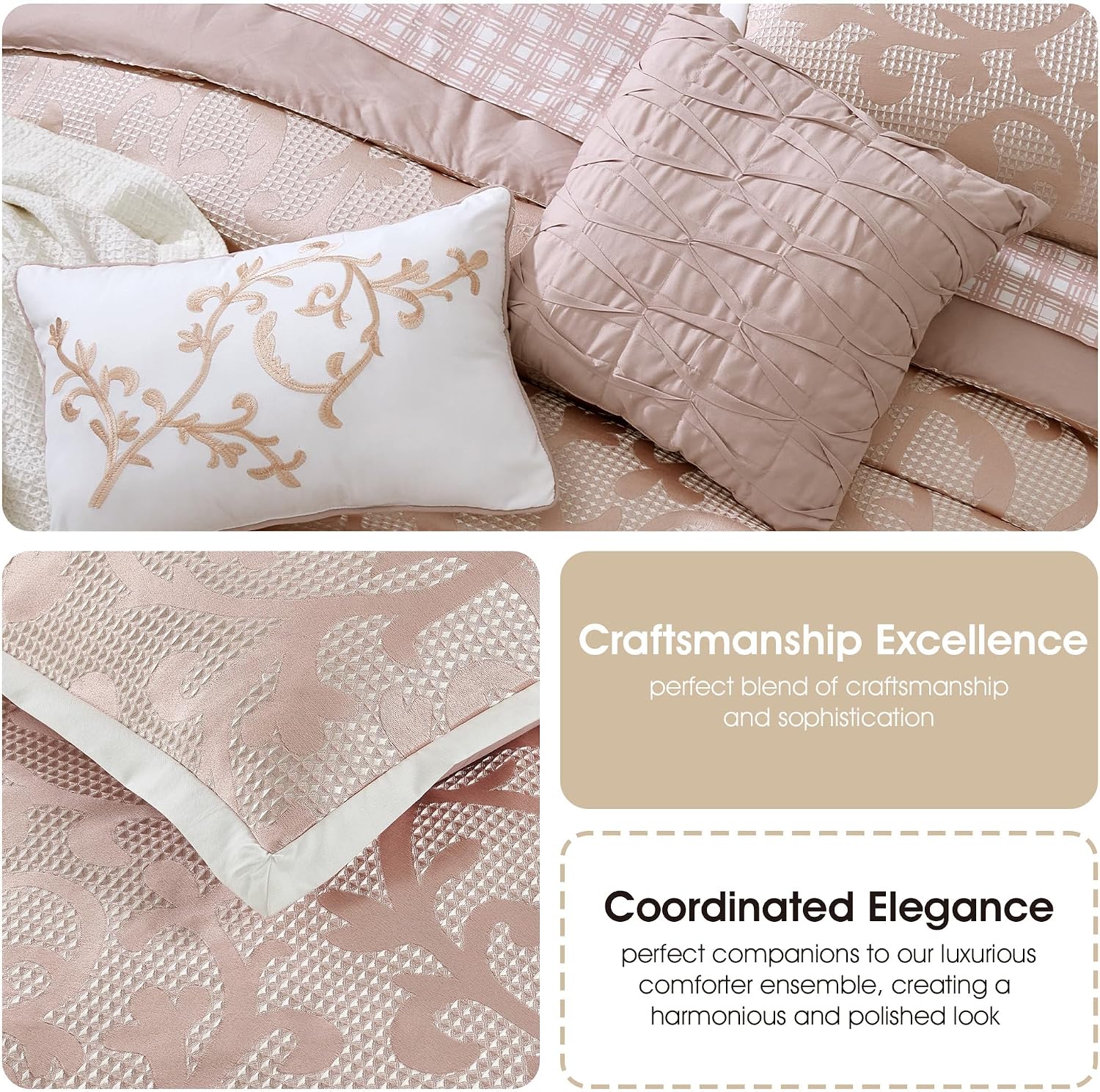 Stratford Park Blush Paisley Comforter Set Queen Size, 14 Piece, Jacquard Bedding Sets & Collections,1 Flat Sheet,1 Fitted Sheet, Pillow Shams Bedskirt