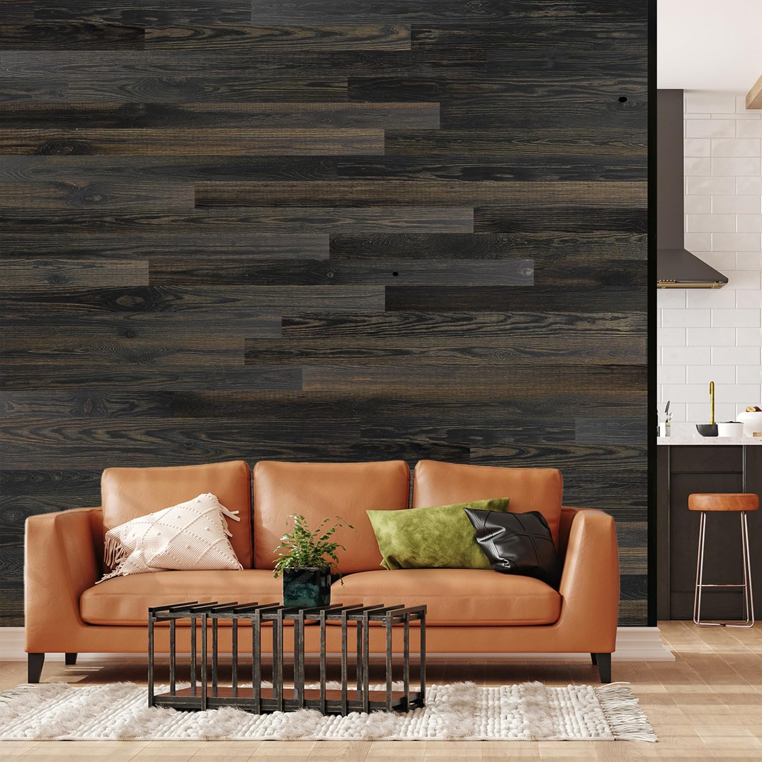 TIMBERCHiC Barnwood Textured Wall Planks - Made in USA, Peel-and-Stick Panels for Interior Decor, DIY Accent Wall Panels, Blackened (4' x 10 Sq Ft)