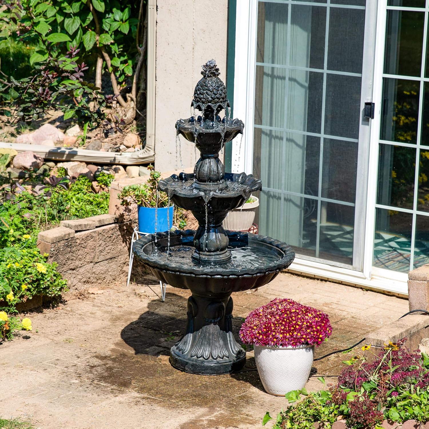 Sunnydaze 57' H Welcome 3-Tier Water Fountain - Large Electric Water Fountain with Pineapple Topper for Garden, Patio or Yard - Deep Espresso
