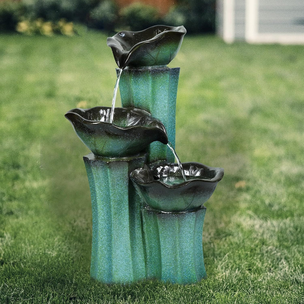 Ferrisland 3 Tiered Outdoor Big Waterfall 22' H Lotus Leaf Indoor Outdoor Freestanding Relaxing Water Fountain, Garden Backyard Decking Home Decor, Gift Ideas (Lotus)