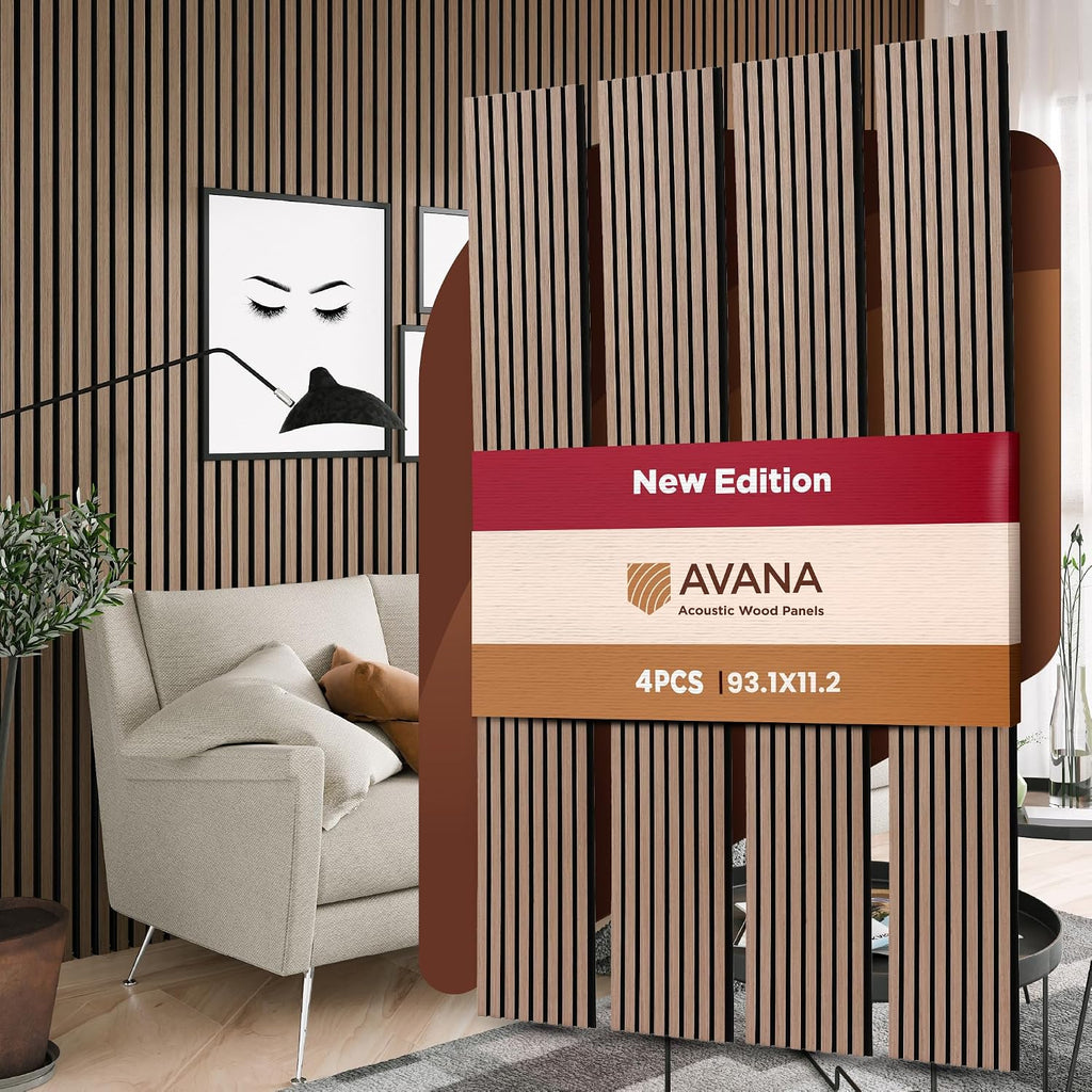 Avana Acoustic Wood Wall Panels – 93.2x11.25 Inch Panels – Fits 94x12 Layout – Smoke Walnut Acoustic Panels 4 PCs – Wall Panels for Interior Wall Decor for Homes, Offices – Wood Panels for Wall