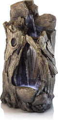 Alpine Corporation WIN270 52' Outdoor Rainforest Waterfall Tree Trunk Fountain with LED Lights, Cascading Water Feature for Garden, Patio, Backyard & Landscape Décor, Rustic, Brown