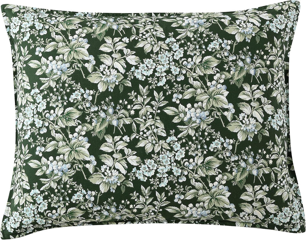 Laura Ashley – Queen Comforter Set, Reversible Floral Bedding with Matching Shams & Bonus Decorative Pillow Covers, Medium Weight, 7-Piece, College Dorm Room Essentials (Bramble Floral Green)