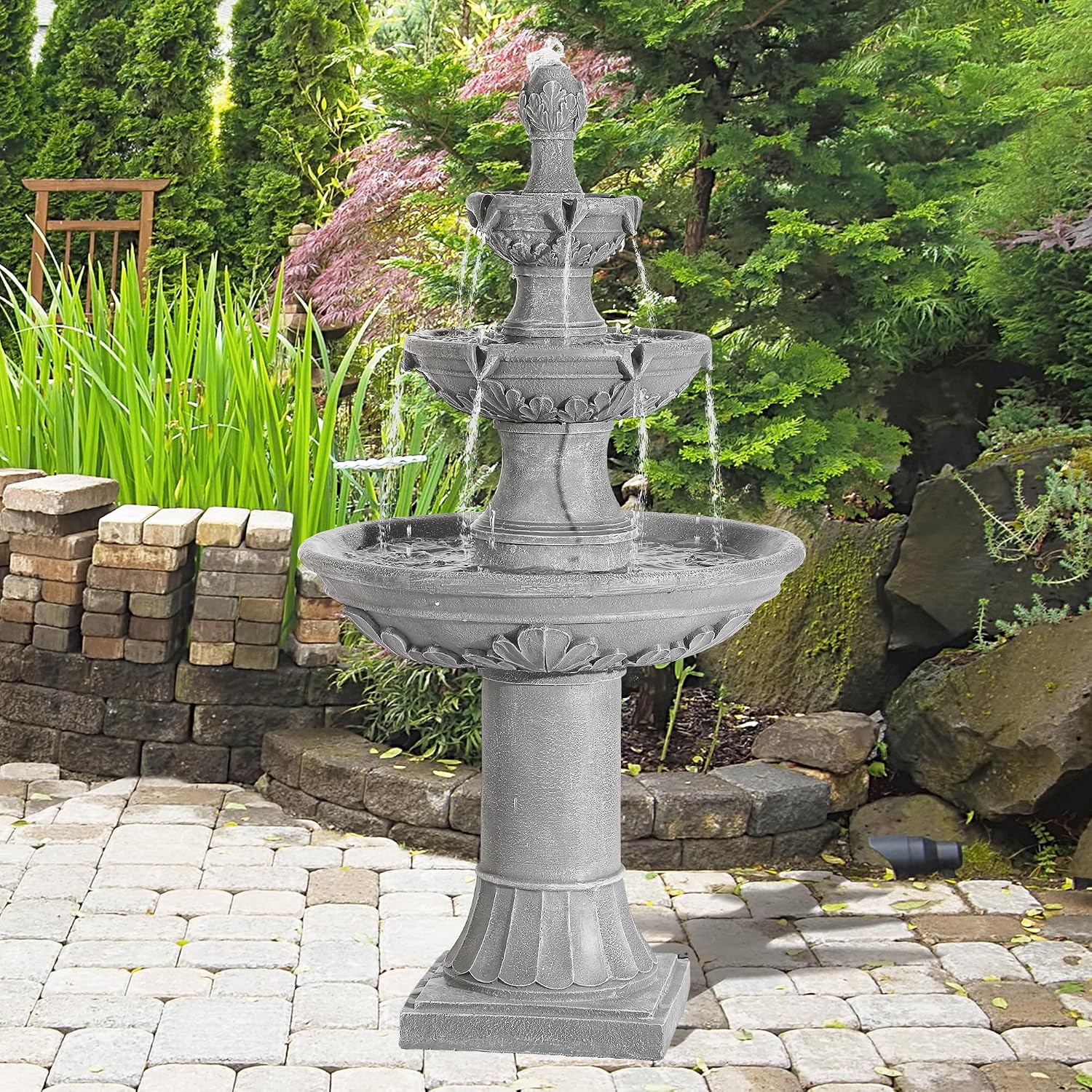 Italian Outdoor Water Fountains Garden Decor - 48.4''H Fountains and Waterfalls Outside, Large Cascading Indoor Floor-Standing Resin Bubbler Fountain Features W/Pump for Patio and Yard