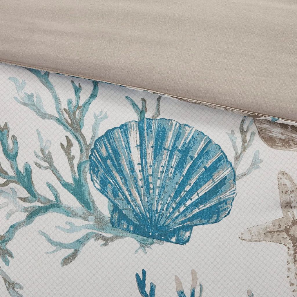 Madison Park Pebble Beach Pebble Beach 100% Cotton Comforter Set - Coastal Coral, All Season Down Alternative Cozy Bedding with Matching Shams, Decorative Pillow, Cal King(104'x92') Aqua 7 Piece